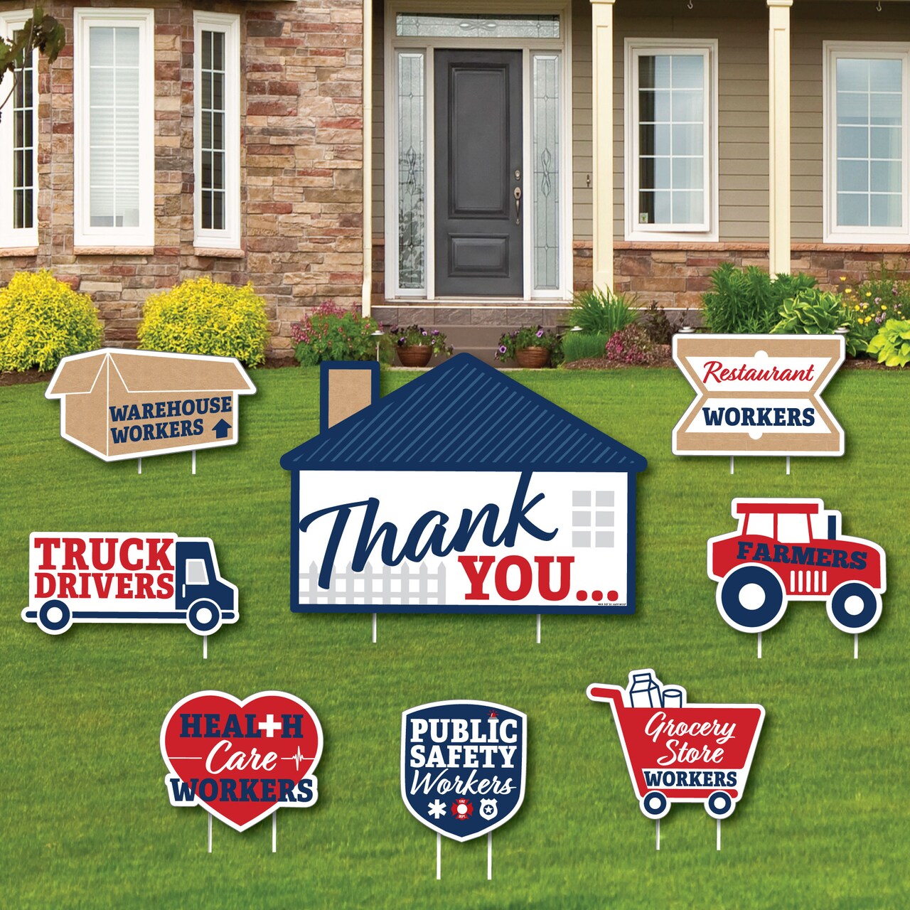 Big Dot of Happiness Thank You Front Line Workers - Yard Sign and Outdoor Lawn Decorations - Yard Signs - Set of 8